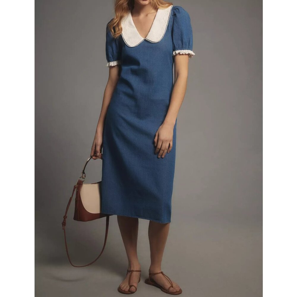 NWT Anthropologie Porridge Short-Sleeve Collared Slim Midi Dress XXS Small Flaw